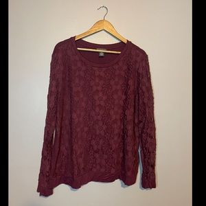 Adrianna Papell XXL LACE MAROON LONG SLEEVE TOP